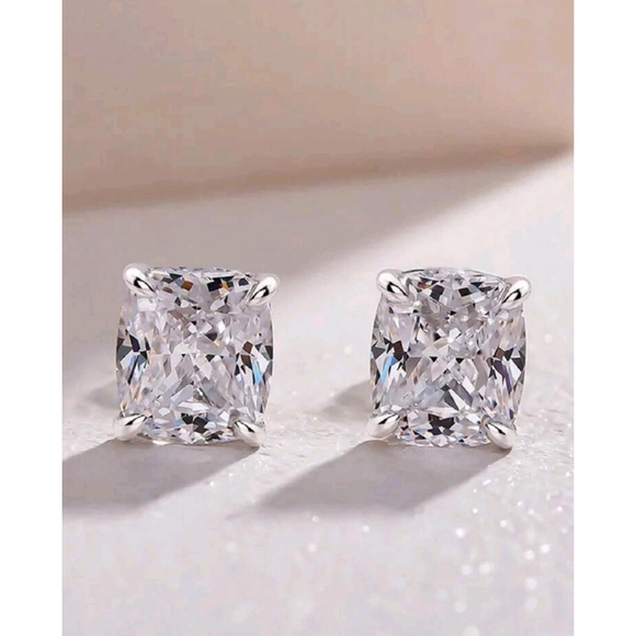 6 ctw Cushion Cut Rectangle Simulated Diamond Earrings with White Gold Studs - Picture 1 of 4